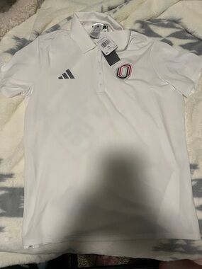 adidas White Men’s Polo with Red and Black Emblem - UNO LOGO